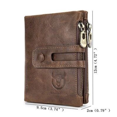(image for) BULLCAPTAIN Mens Retro Genuine Leather Wallet RFID Anti-thef Multicard Slot Wallet Card Holder Double Zipper Coin Purse Cowhide Leather Wallet